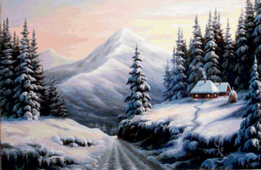 картина - зима, горы, природа - предпросмотр