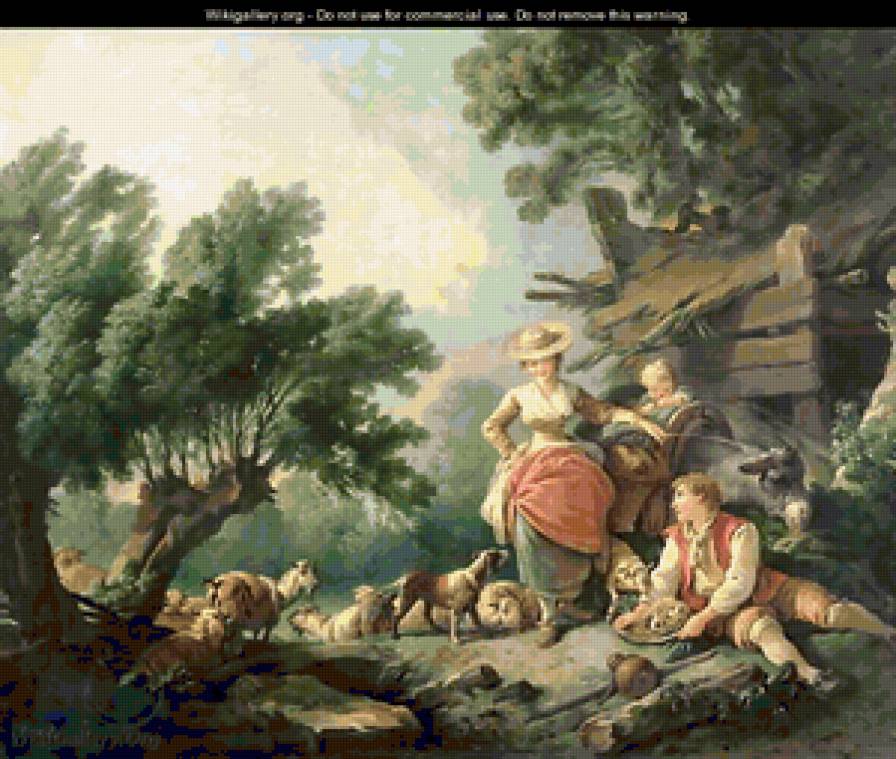 Полуденный отдых. - сельский пейзаж, пастораль, люди - предпросмотр