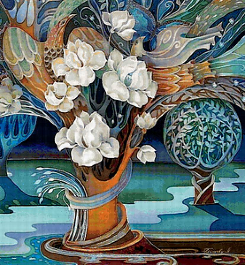 В стиле батик - магнолия, батик, картина, птица, роспись - предпросмотр