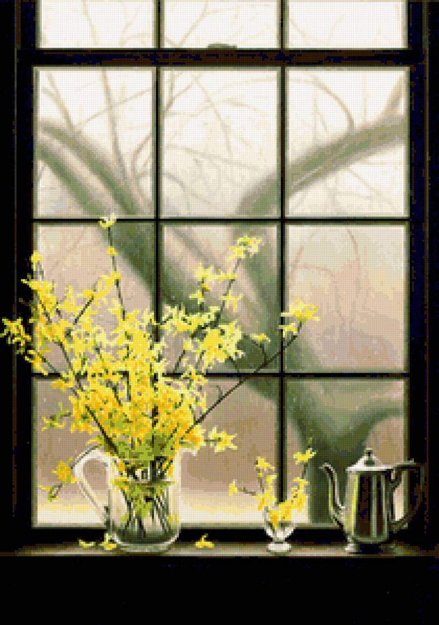 №319944 - букет, натюрморт, живопись, пейзаж, окно, цветы - предпросмотр