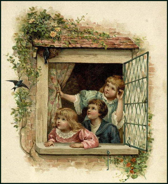 №320340 - цветы, ласточки, птенцы, окно, птицы, гнездо, дом, дети - оригинал