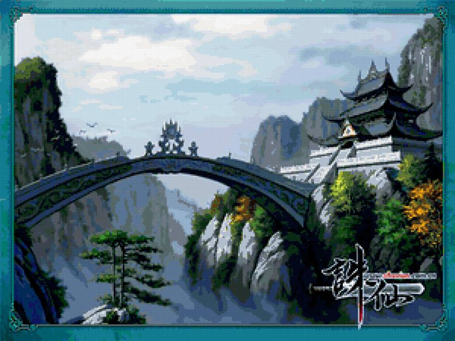 мост - мост, дом, водопад - предпросмотр