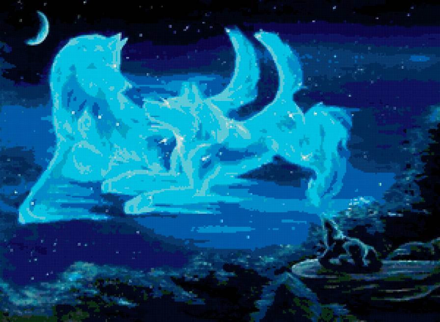 лунные волки - луна, волки, вой, небо, ночь, волк - предпросмотр