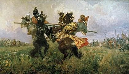 Авилов "Бой Пересвета с Челубеем" - битва, сражение., картины, известные художники - оригинал
