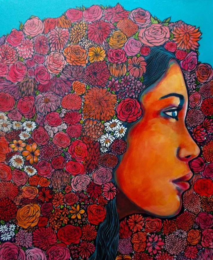 Девушка - профиль, цветы, девушка - оригинал