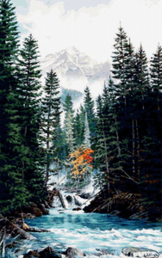 Быстрая река - река, лес, водопад, горы - предпросмотр