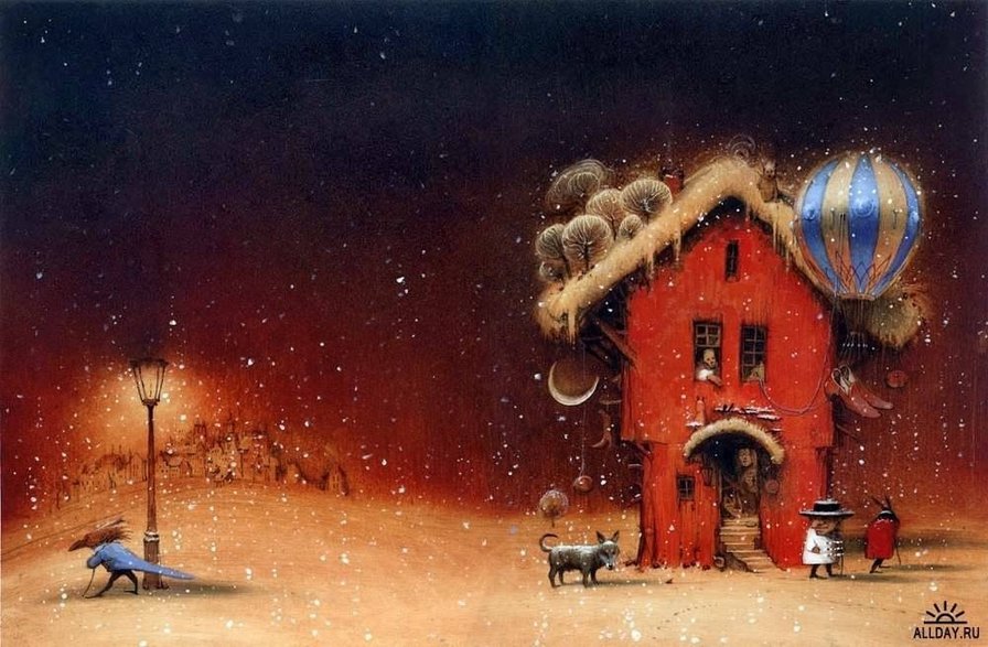 Зима - зима, ночь, снег, дом - оригинал