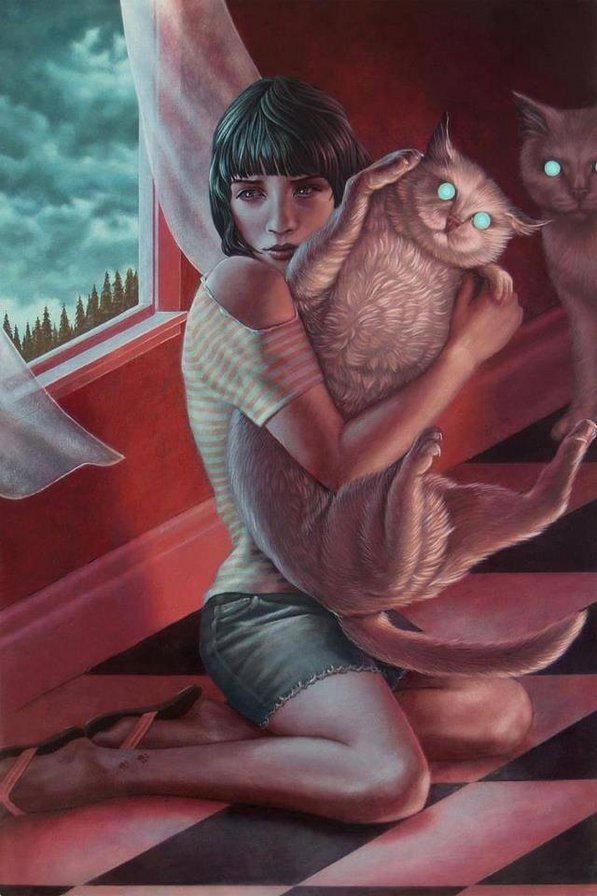 Кошатница - кошки, ночь, девушка - оригинал