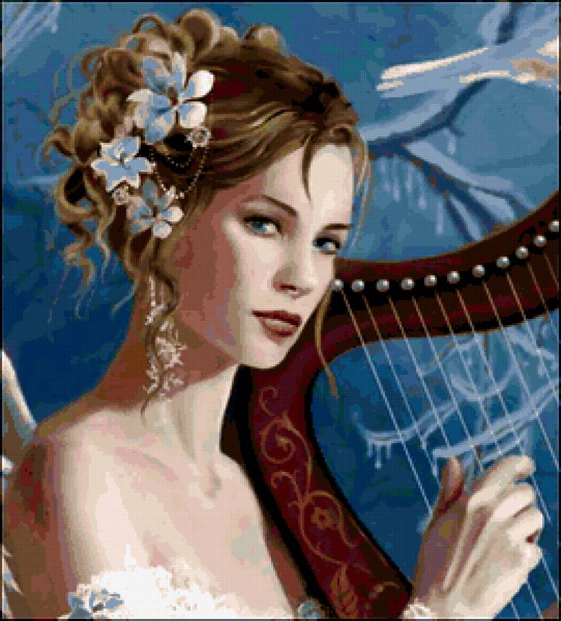 №322491 - портрет, музыка, девушка, арфа, цветы - предпросмотр