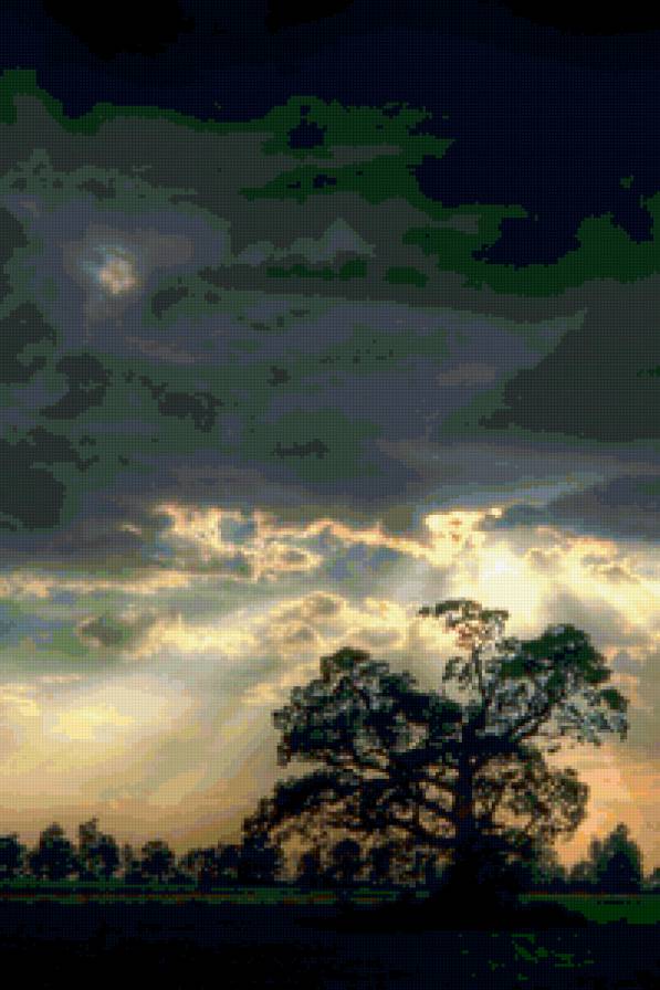 Свет солнца - тучи, просвет, дерево, поле, солнце - предпросмотр