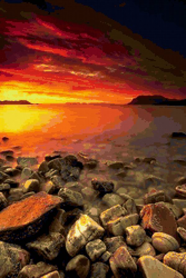 Закат - море, камушки, закат - предпросмотр
