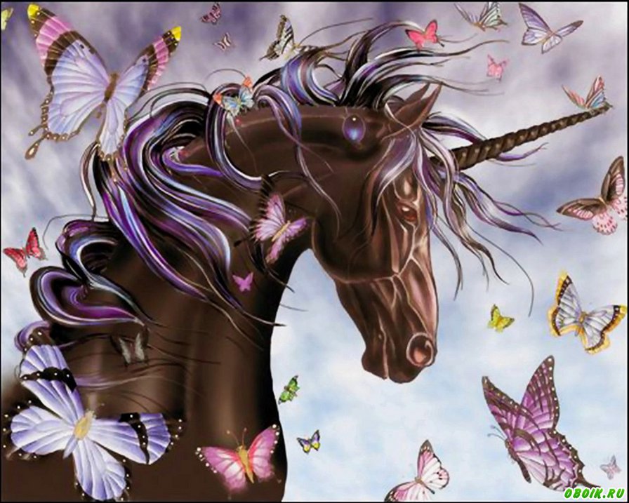 лошадка и бабачки - животные - оригинал