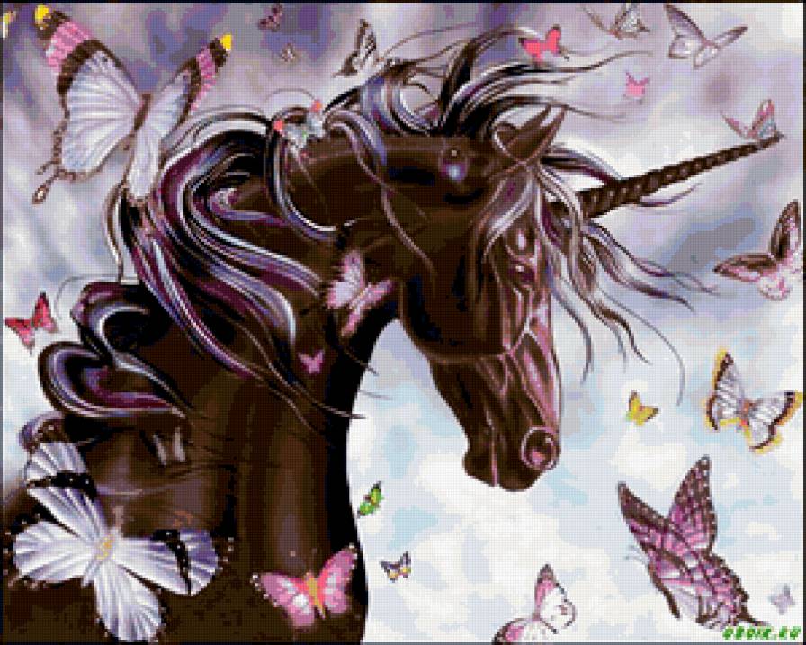 лошадка и бабачки - животные - предпросмотр