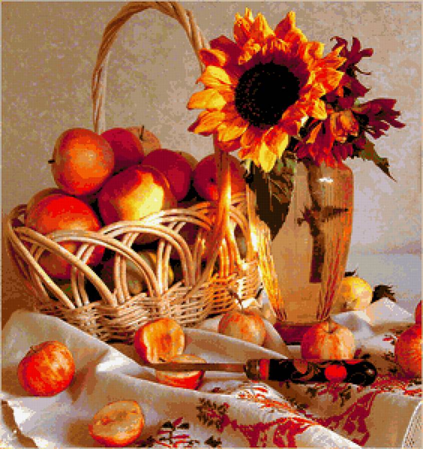 натюрморт - натюрморт, фрукты, цветы - предпросмотр