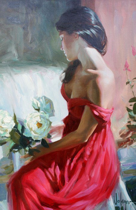 Девушка в красном - женская красота, девушка, картина - оригинал