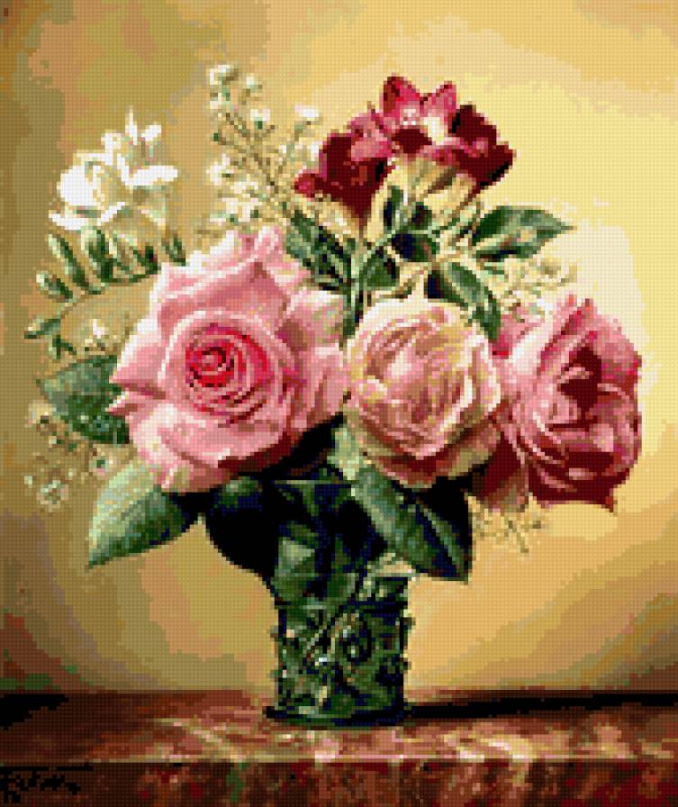 Розы и фрезии - цветы, флора.розы.фрезии.натюрморт, природа, букет - предпросмотр
