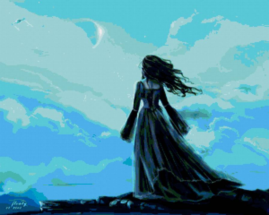 Рассвет - море, рассвет, девушка - предпросмотр