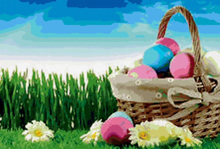 пасха - пасха, яйца, трава, карзина, природа - предпросмотр