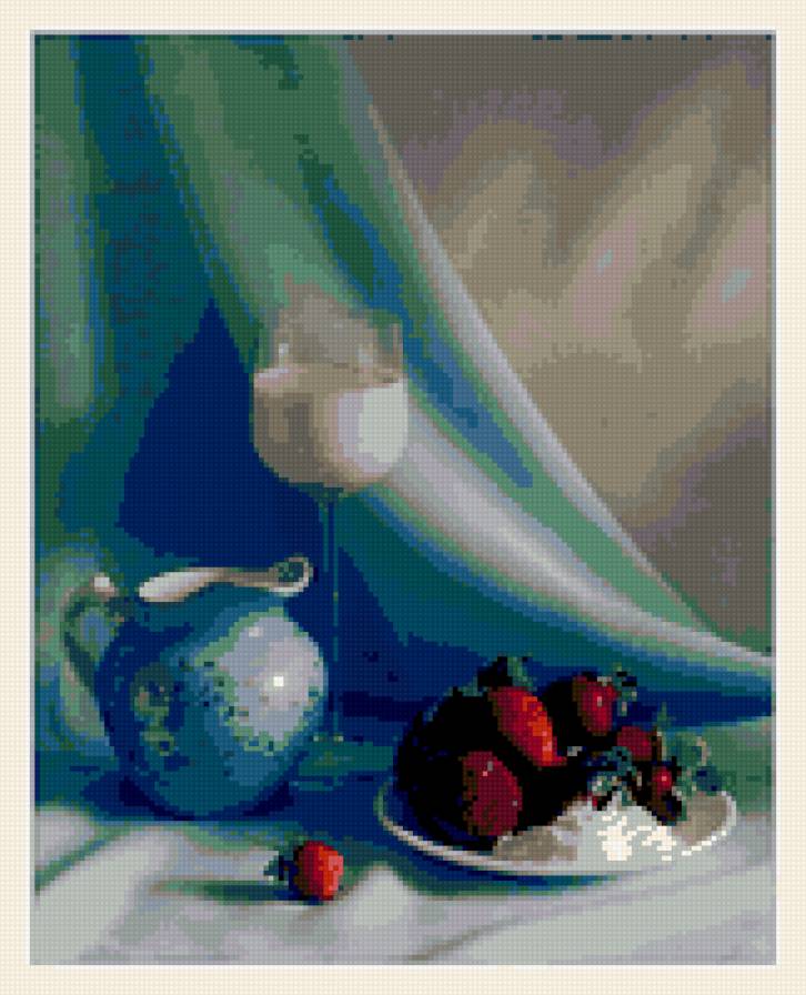 клубника со сливками - картина натюрморт калубника бокал - предпросмотр