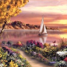 Схема вышивки «Парусник на закате»