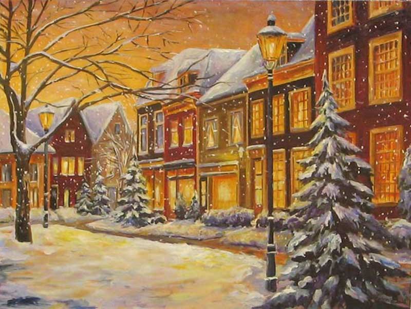 город - улица, дом, зима, фонарь - оригинал