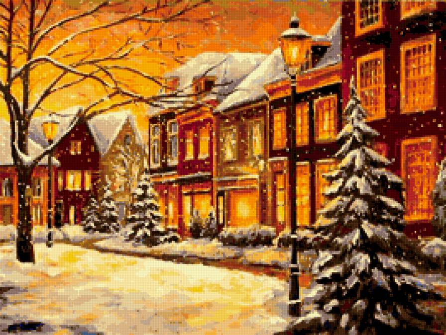 город - дом, зима, улица, фонарь - предпросмотр