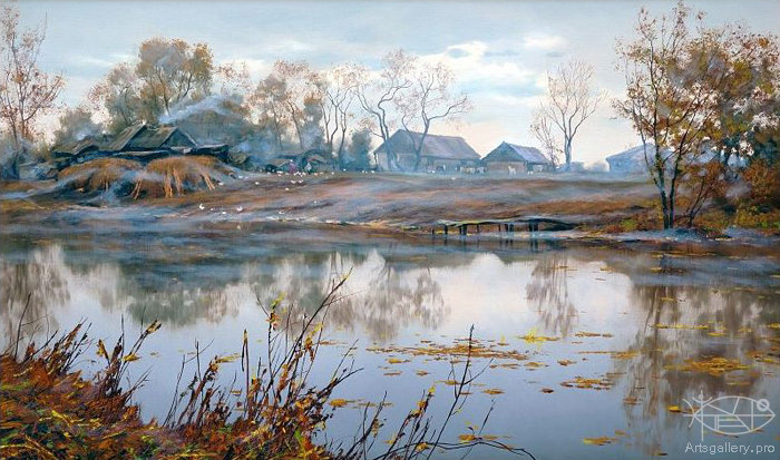 Вечер в деревне - деревенский пейзаж, деревня, село, вечер - оригинал