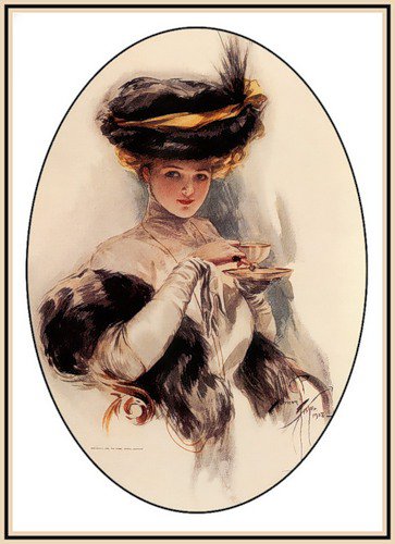 за чашкой чая - картина девушка нежность - оригинал