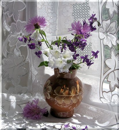 цветы на окне - картина натюрморт цветы ваза - оригинал