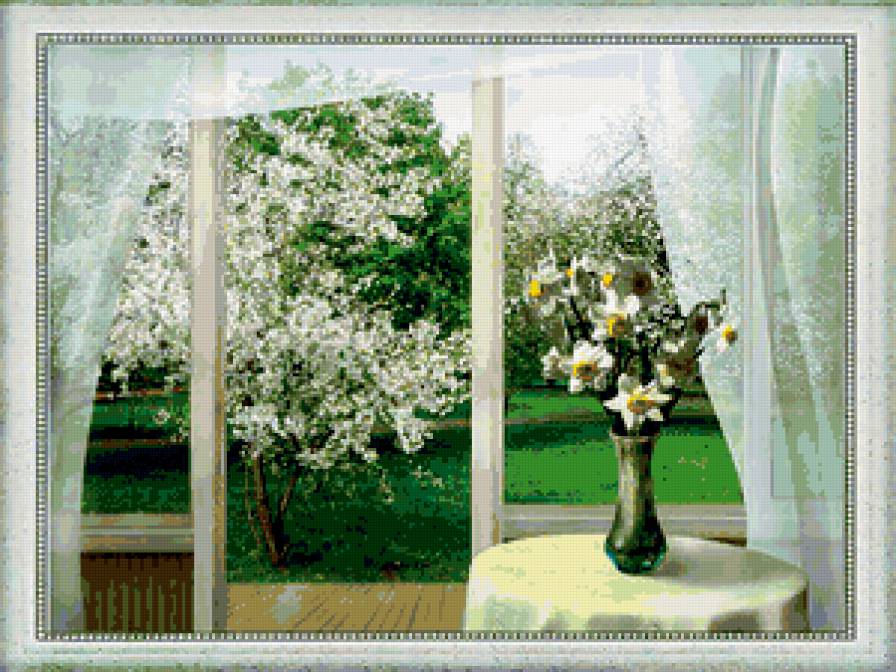 весна - натюрморт, цветы, окно, букет, весна, пейзаж - предпросмотр