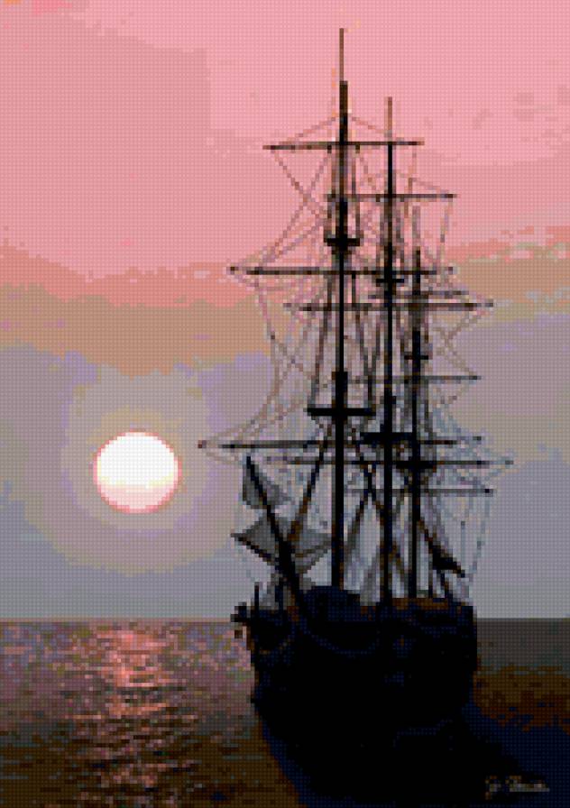 Парусник на закате - предпросмотр