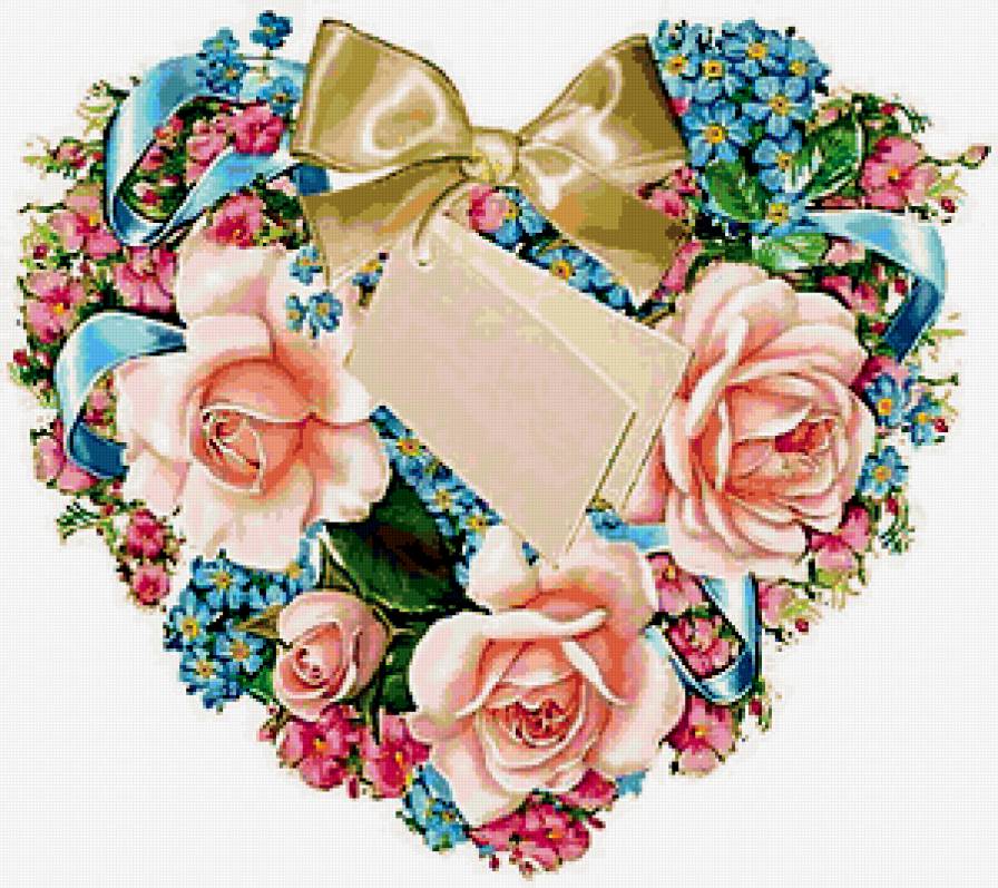 Цветочное сердце в подарок - розы, сердце, цветы - предпросмотр