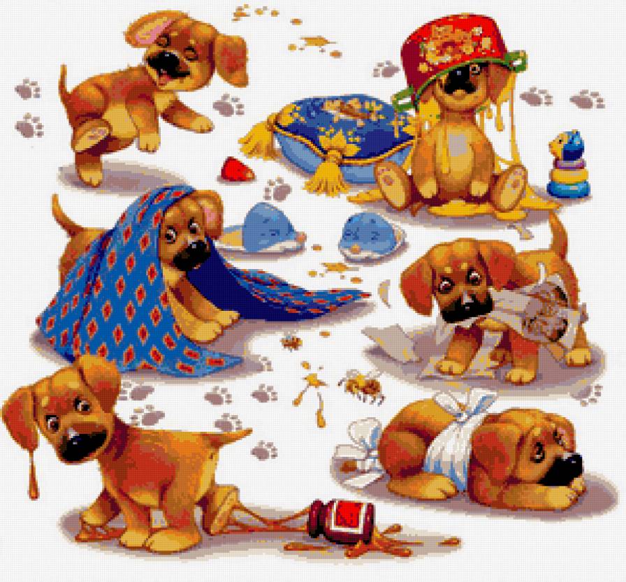 веселая компания - в детскую, звери, животные, подушка, детям, иллюстрации, щенки - предпросмотр