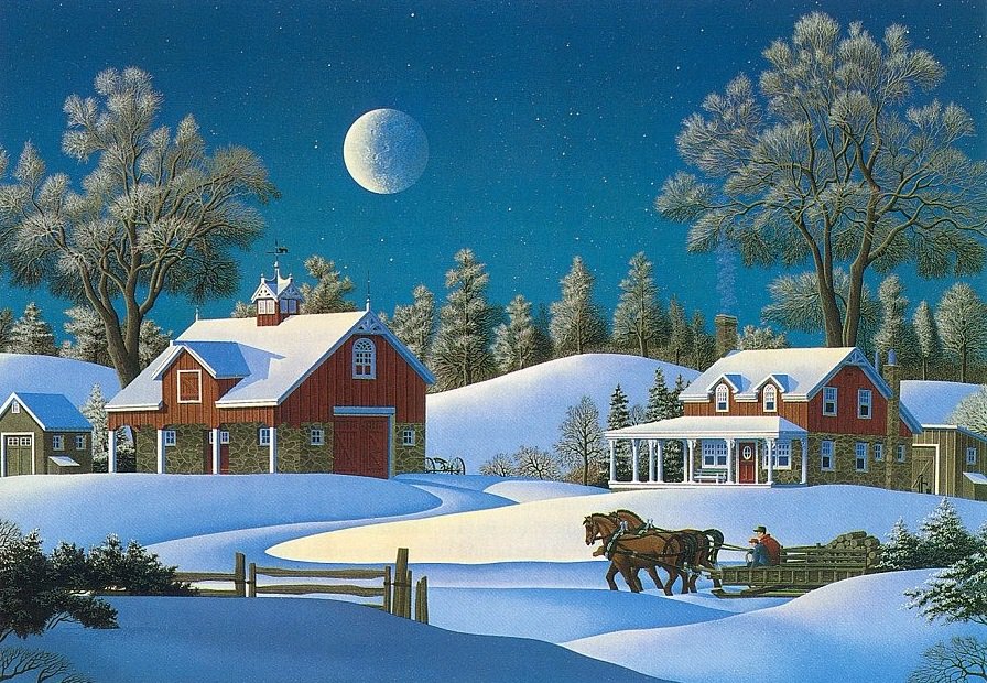 зимний вечер - картина - оригинал