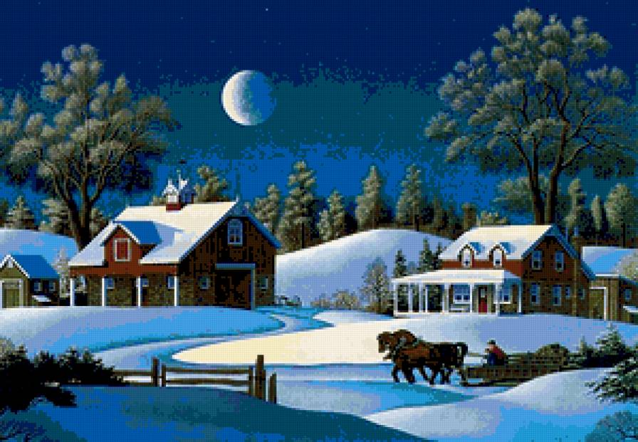 зимний вечер - картина - предпросмотр