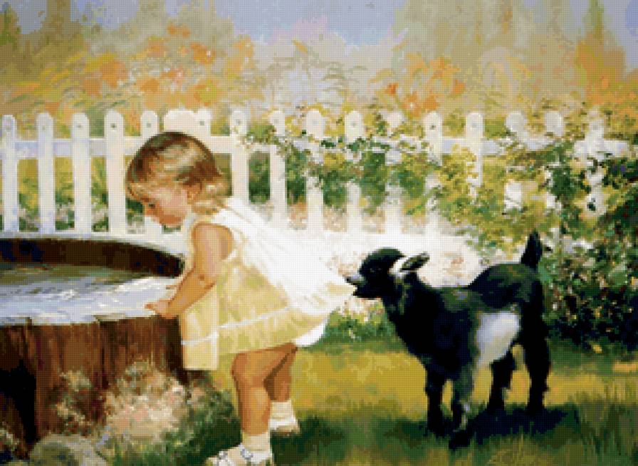 дети - козленок, дети, девочки, цветы - предпросмотр