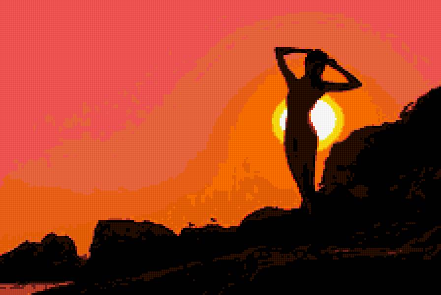 На закате - закат, девушка, два цвета, силуэт - предпросмотр