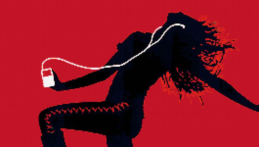 I love music - девушка, музыка, два цвета, силуэт - предпросмотр