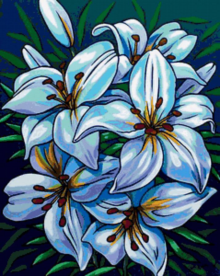 Белые лилии - лилии, панно, цветы, белые лилии, красота, флора - предпросмотр