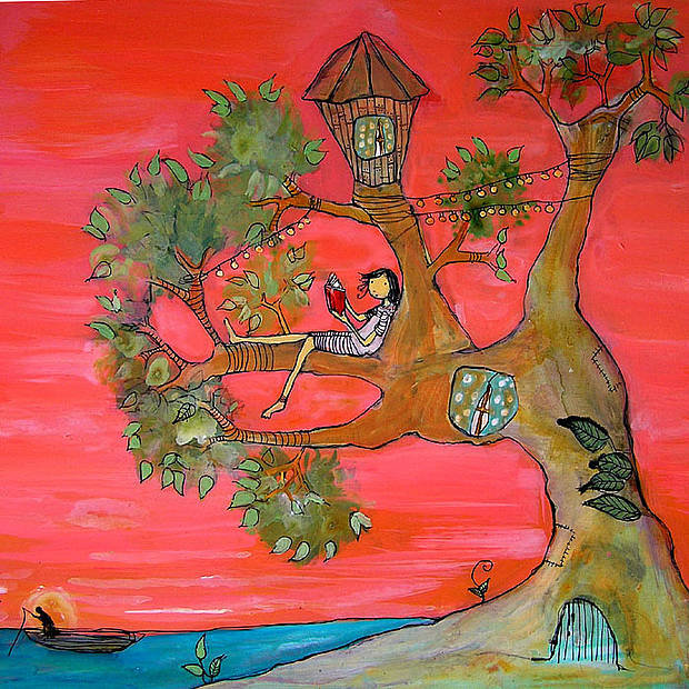 Домик идилия - дерево, море, домик, двое, природа - оригинал