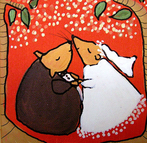 Молодожены - пара, мышки, дерево, идилия, двое - оригинал