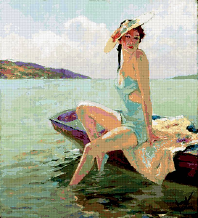 у моря - море, девушка - предпросмотр