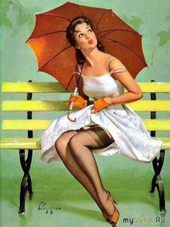 Девушка с зонтиком - pin-up, девушка - оригинал