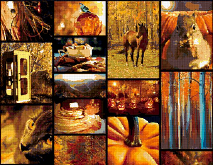 №329183 - осень, картина, животные, лошади, кошки, коллаж - предпросмотр