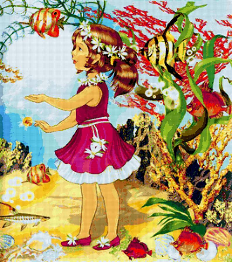 №329392 - цветы, девочка, сказки, детям, рыбы, феечка, илпюстрации, дети - предпросмотр