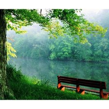 Схема вышивки «лавочка у озера»