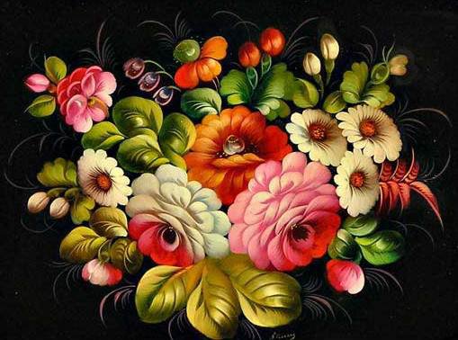 Цветочное панно - жостово, розы, ромашки, пионы, панно, маргаритки, цветы, роспись - оригинал
