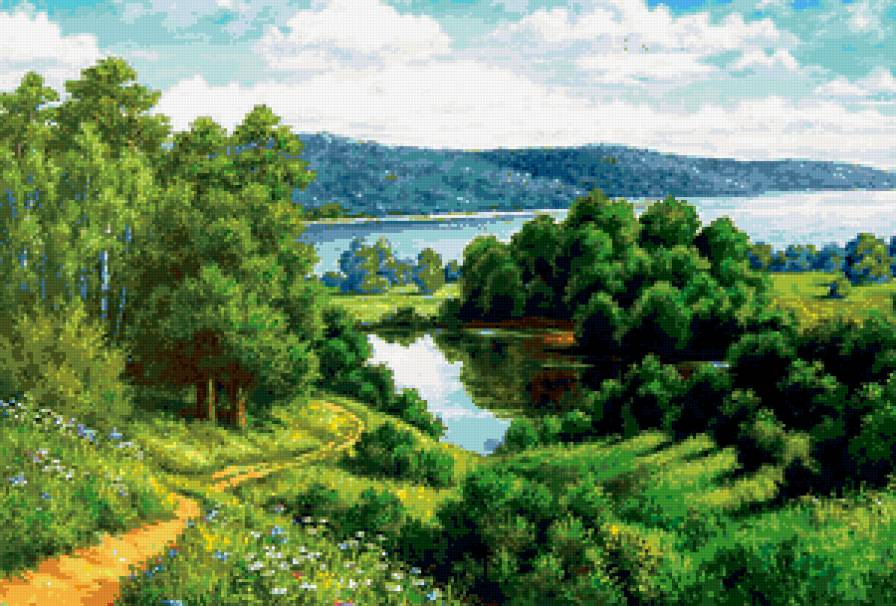 Вид на реку - пейзаж, река, сосны - предпросмотр