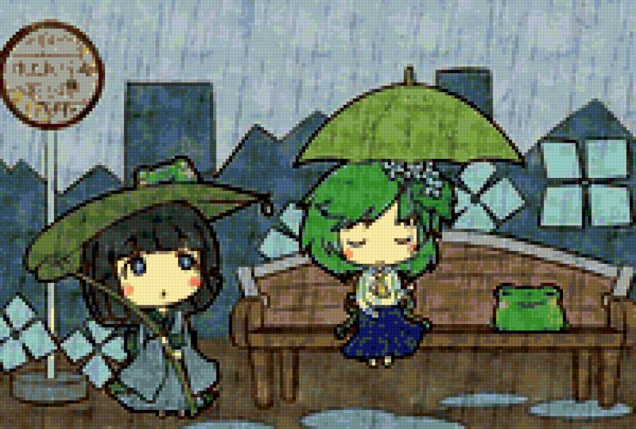 Под дождем - лягушка, чибики, дождь, аниме, жаба - предпросмотр