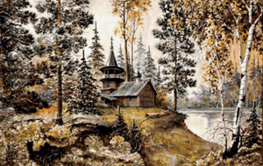 Церковь в лесу - пейзаж, природа, лес, береста, церковь, березки, березы, ель - предпросмотр